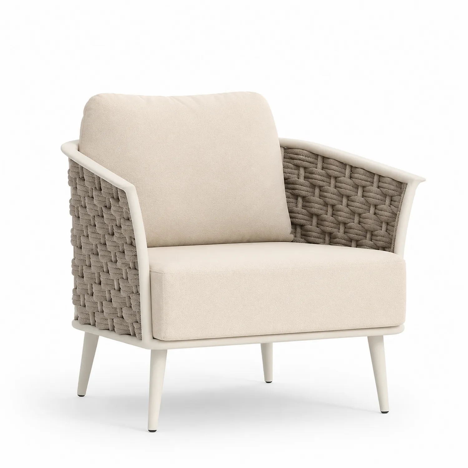 Fauteuil d'extérieur en aluminium et corde beige avec mousse en polyuréthane-Lutrivoqorx