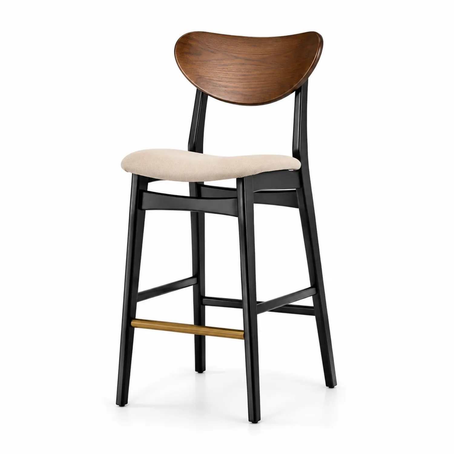 Tabouret en bois et métal avec assise en tissu beige-Lutrivoqorx