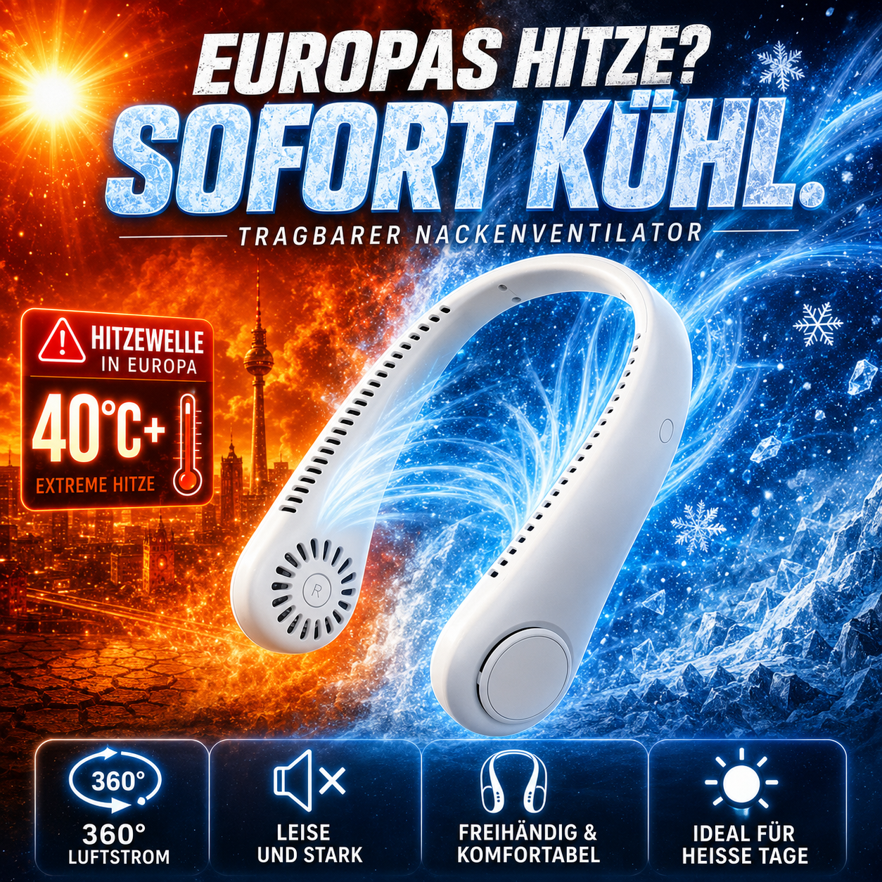 🔥 Sommer-Angebot : 80% Rabatt ❄️Tragbarer blattloser Nackenventilator – Leise 360° Kühlung für Sommer, Reisen & Outdoor