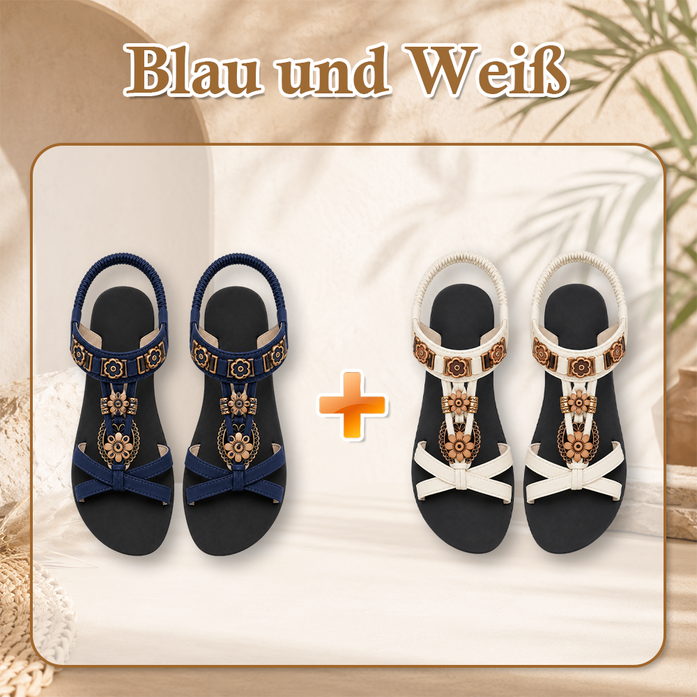 ⚡🇩🇪 👡 LIMITIERTES ANGEBOT:50% RABATT! 🌼 Flache Damen-Sandalen – Runde Zehen, Atmungsaktiv, Verstellbarer Knöchelriemen & Blumen-Dekor ✨