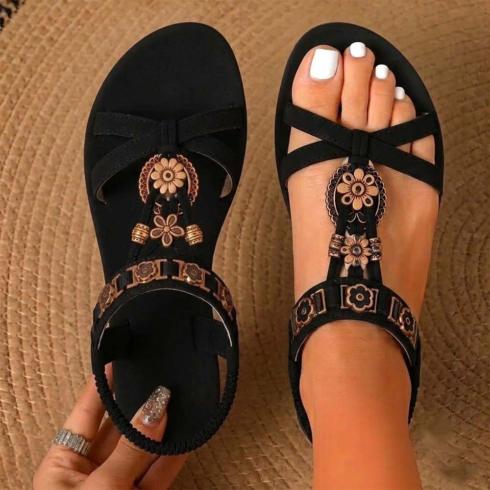 ⚡🇩🇪  Bestseller 2026 ✨Böhmische Damensandalen mit Blumen-Dekor– absoluter Komfort, elastischer Riemen & sommerliche Eleganz