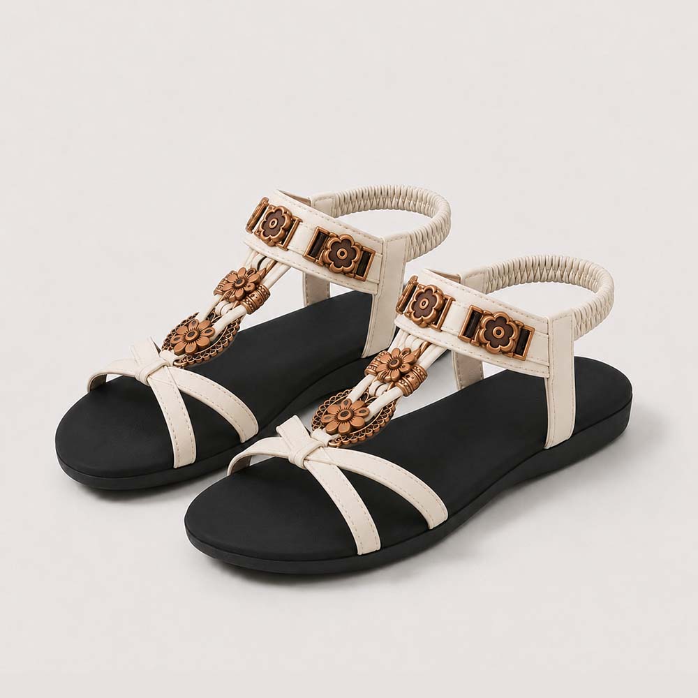 ⚡🇩🇪  Bestseller 2026 ✨Böhmische Damensandalen mit Blumen-Dekor– absoluter Komfort, elastischer Riemen & sommerliche Eleganz