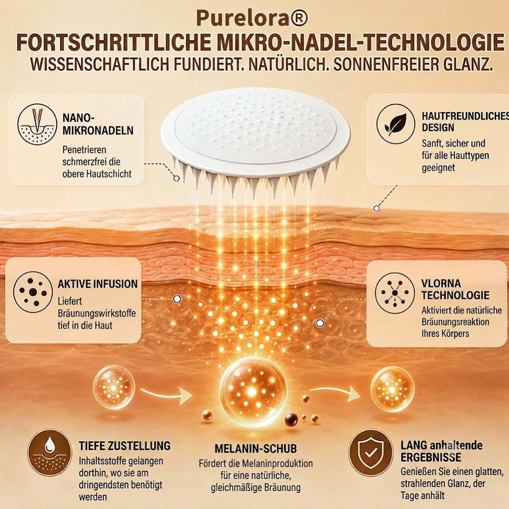 Offizieller Store | ☀️☀️ Purelora® Sofort-Bräunungs-Mikronadelpflaster ohne Sonne 🇩🇪 Nur 1× täglich anwenden | Sichtbar bronzene Bräune in nur 7 Tagen ✅ Kein UV • Kein Orangestich • Keine Streifen • Kein DHA • Kein Schmutz