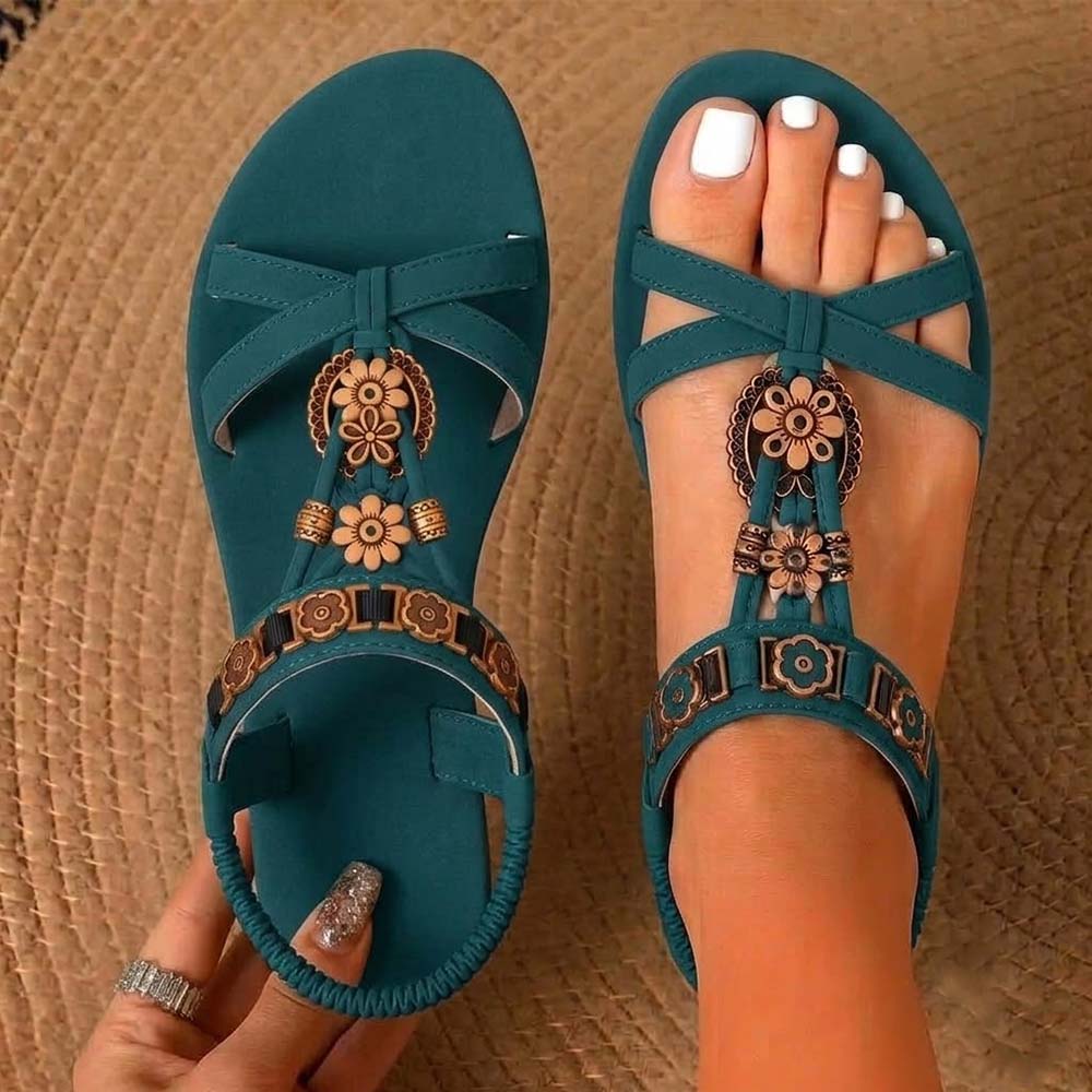 ⚡🇩🇪  Bestseller 2026 ✨Böhmische Damensandalen mit Blumen-Dekor– absoluter Komfort, elastischer Riemen & sommerliche Eleganz