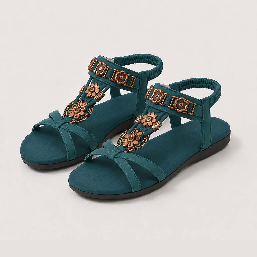 ⚡🇩🇪  Bestseller 2026 ✨Böhmische Damensandalen mit Blumen-Dekor– absoluter Komfort, elastischer Riemen & sommerliche Eleganz