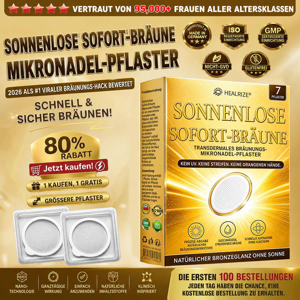 🇩🇪DE-Offizieller-Store | Healrize® Sofort-Bräunungs-Mikronadelpflaster ohne Sonne - Nur 1× täglich anwenden | Sichtbar bronzene Bräune in nur 7 Tagen ✅ Kein UV • Kein Orangestich • Keine Streifen • Kein DHA • Kein Schmutz