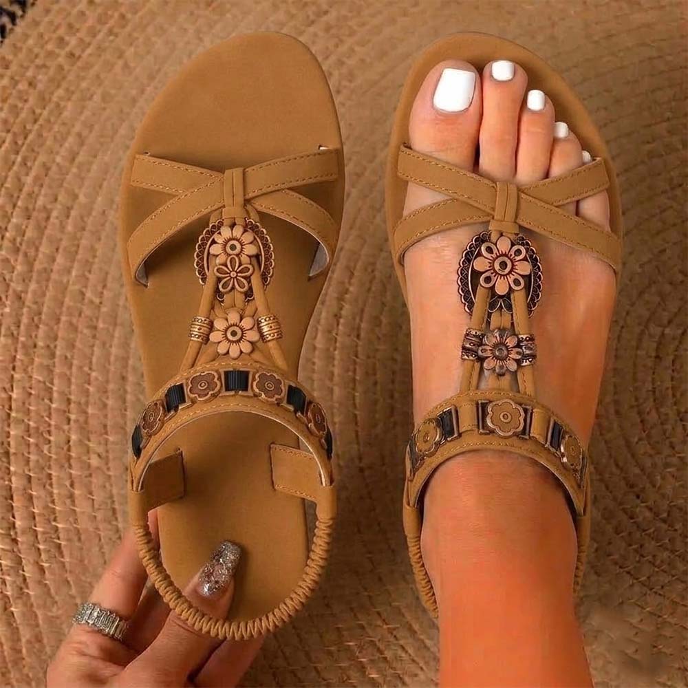 ⚡🇩🇪  Bestseller 2026 ✨Böhmische Damensandalen mit Blumen-Dekor– absoluter Komfort, elastischer Riemen & sommerliche Eleganz