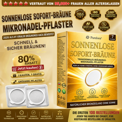 Offizieller Store | ☀️☀️ Purelora® Sofort-Bräunungs-Mikronadelpflaster ohne Sonne 🇩🇪 Nur 1× täglich anwenden | Sichtbar bronzene Bräune in nur 7 Tagen ✅ Kein UV • Kein Orangestich • Keine Streifen • Kein DHA • Kein Schmutz