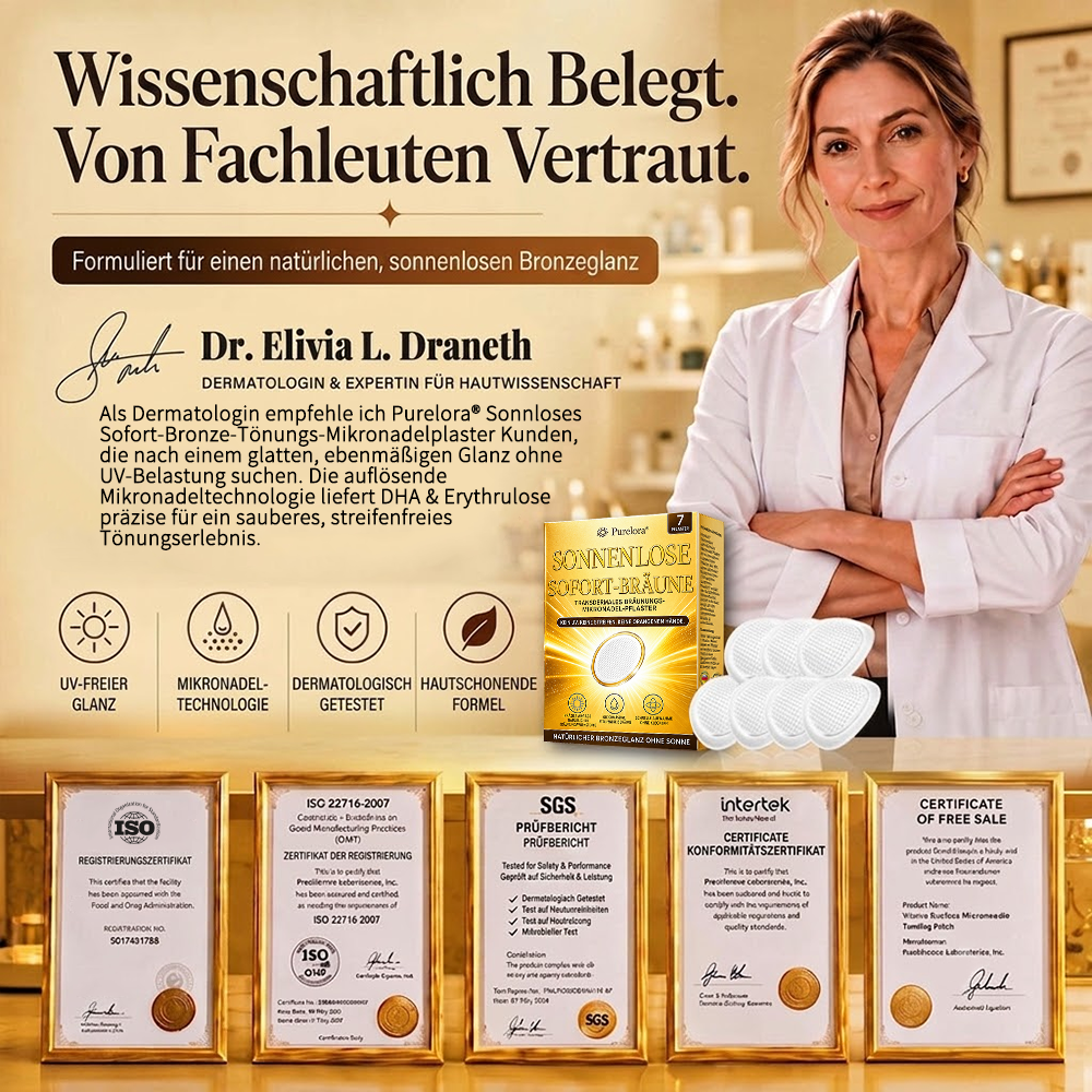 Offizieller Store | ☀️☀️ Purelora® Sofort-Bräunungs-Mikronadelpflaster ohne Sonne 🇩🇪 Nur 1× täglich anwenden | Sichtbar bronzene Bräune in nur 7 Tagen ✅ Kein UV • Kein Orangestich • Keine Streifen • Kein DHA • Kein Schmutz