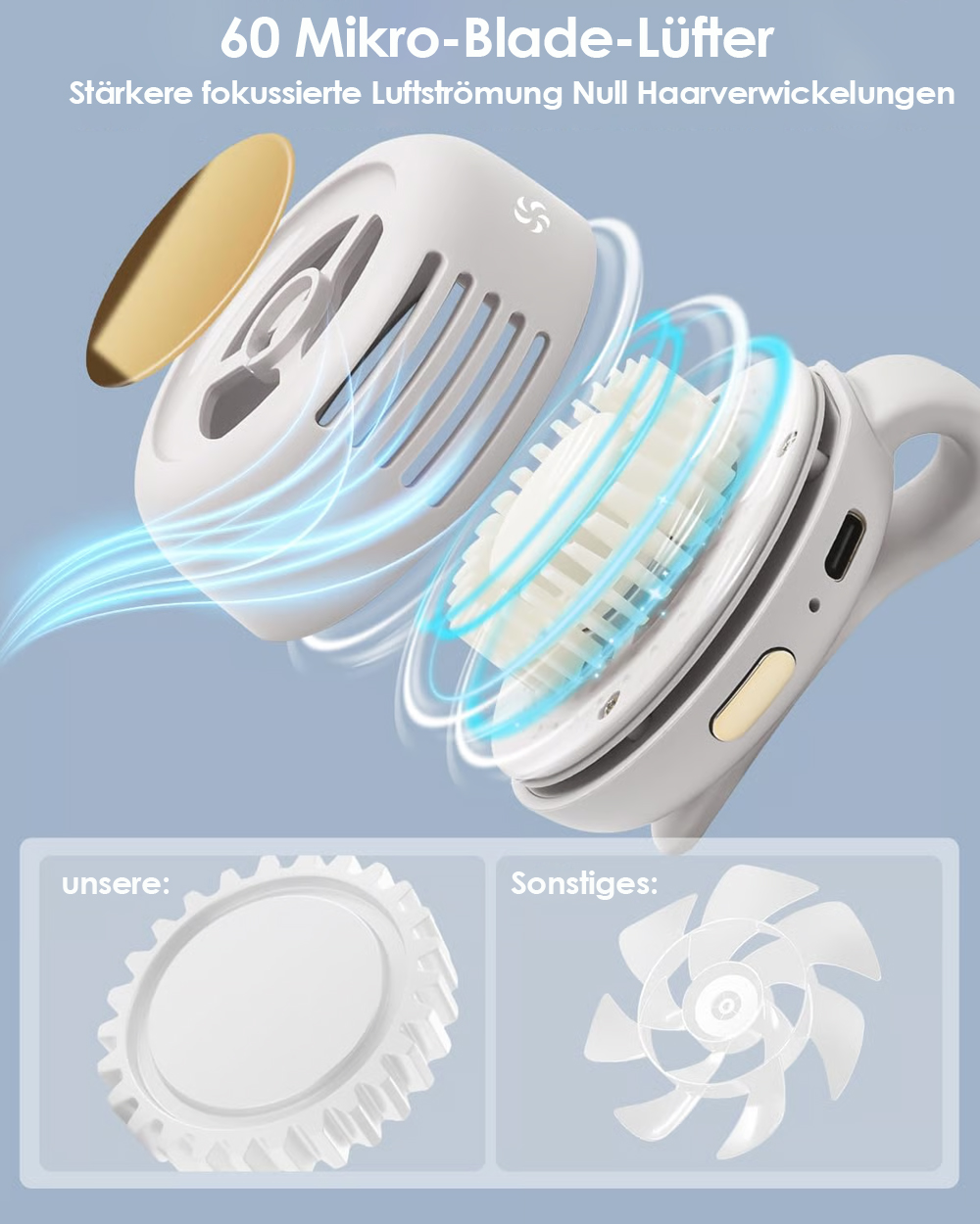 🔥360° Rotatable Portable Mini Clip-on Fan ❄️Tragbarer, leiser, blattloser Mini-Elektroventilator
