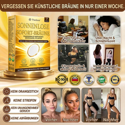 Offizieller Store | ☀️☀️ Purelora® Sofort-Bräunungs-Mikronadelpflaster ohne Sonne 🇩🇪 Nur 1× täglich anwenden | Sichtbar bronzene Bräune in nur 7 Tagen ✅ Kein UV • Kein Orangestich • Keine Streifen • Kein DHA • Kein Schmutz