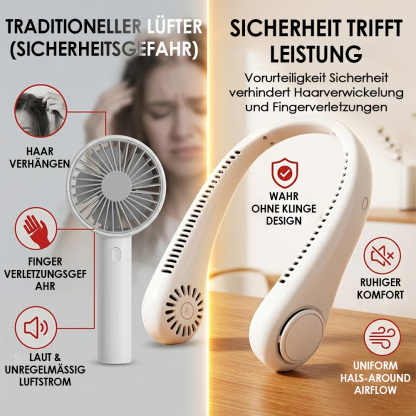 🌬️ Letzter Tag – 80% Rabatt 🔥 🍃 Tragbarer blattloser Nackenventilator – Leise 360° Kühlung für Sommer, Reisen & Outdoor