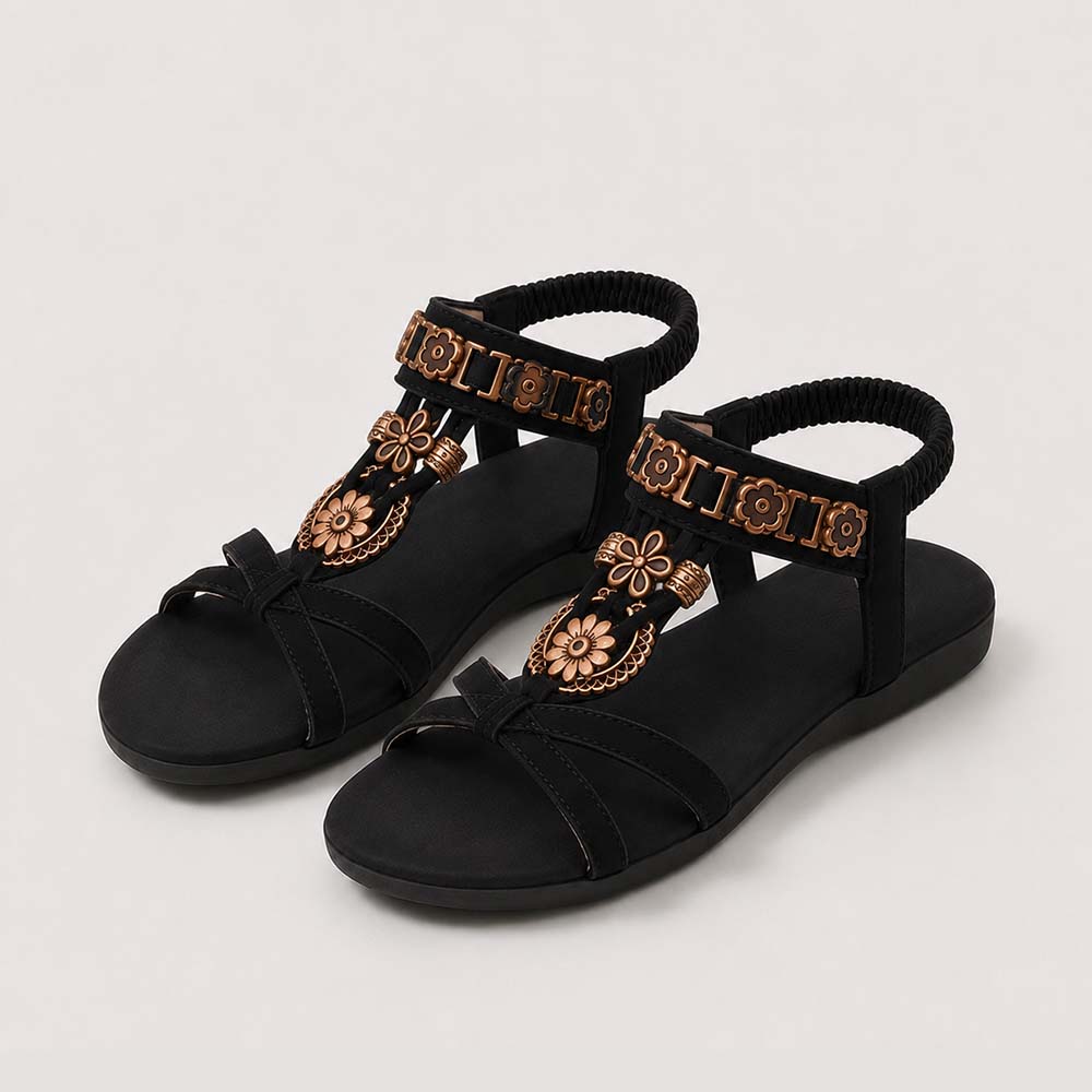 ⚡🇩🇪  Bestseller 2026 ✨Böhmische Damensandalen mit Blumen-Dekor– absoluter Komfort, elastischer Riemen & sommerliche Eleganz
