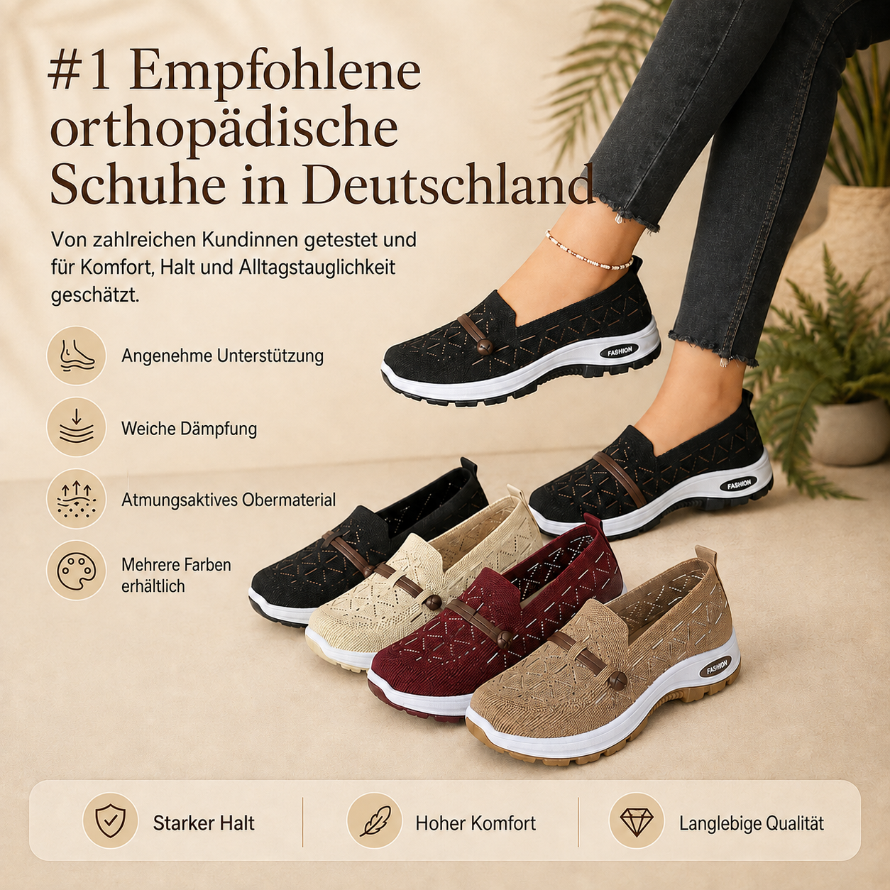 👟 𝐋𝐄𝐓𝐙𝐓𝐄𝐑 𝐓𝐀𝐆: 𝟖𝟎 % 𝐑𝐀𝐁𝐀𝐓𝐓👟Damen Orthopädische Slip-On-Schuhe – Leichte, atmungsaktive und rutschfeste Walking-Schuhe
