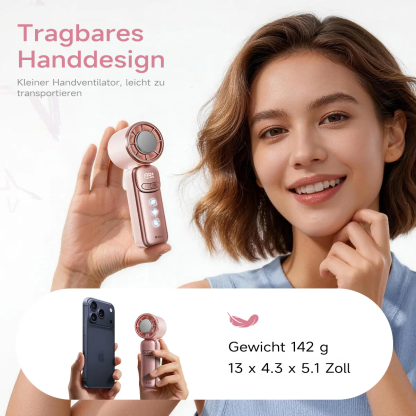 ⚡ BVJ Mini-Handventilator mit Kühlfunktion❄️ | 199 Windstufen • Ice-Touch-Kühlfläche • LED-Display • Taschenformat | Ideal für Sommer, Reisen & Outdoor
