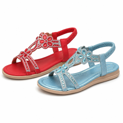 ✨ Böhmische Damensandalen mit funkelnden Strasssteinen – absoluter Komfort, elastischer Riemen & sommerliche Eleganz