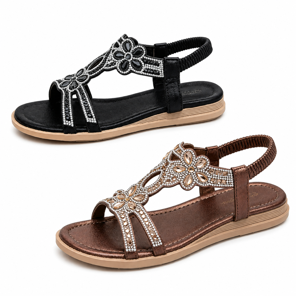✨ Böhmische Damensandalen mit funkelnden Strasssteinen – absoluter Komfort, elastischer Riemen & sommerliche Eleganz