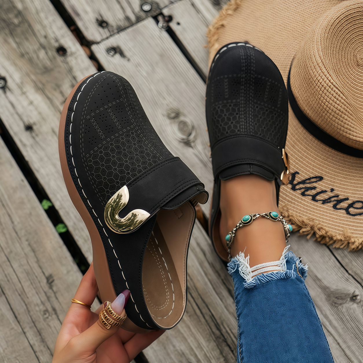 🏆 Ganztägiger Komfort 👣 Bequeme Leder-Slipper mit Keilabsatz – leicht anzuziehen und angenehm beim Gehen ⏳ 𝐋𝐄𝐓𝐙𝐓𝐄𝐑 𝐓𝐀𝐆: 𝟖𝟎 % 𝐑𝐀𝐁𝐀𝐓𝐓