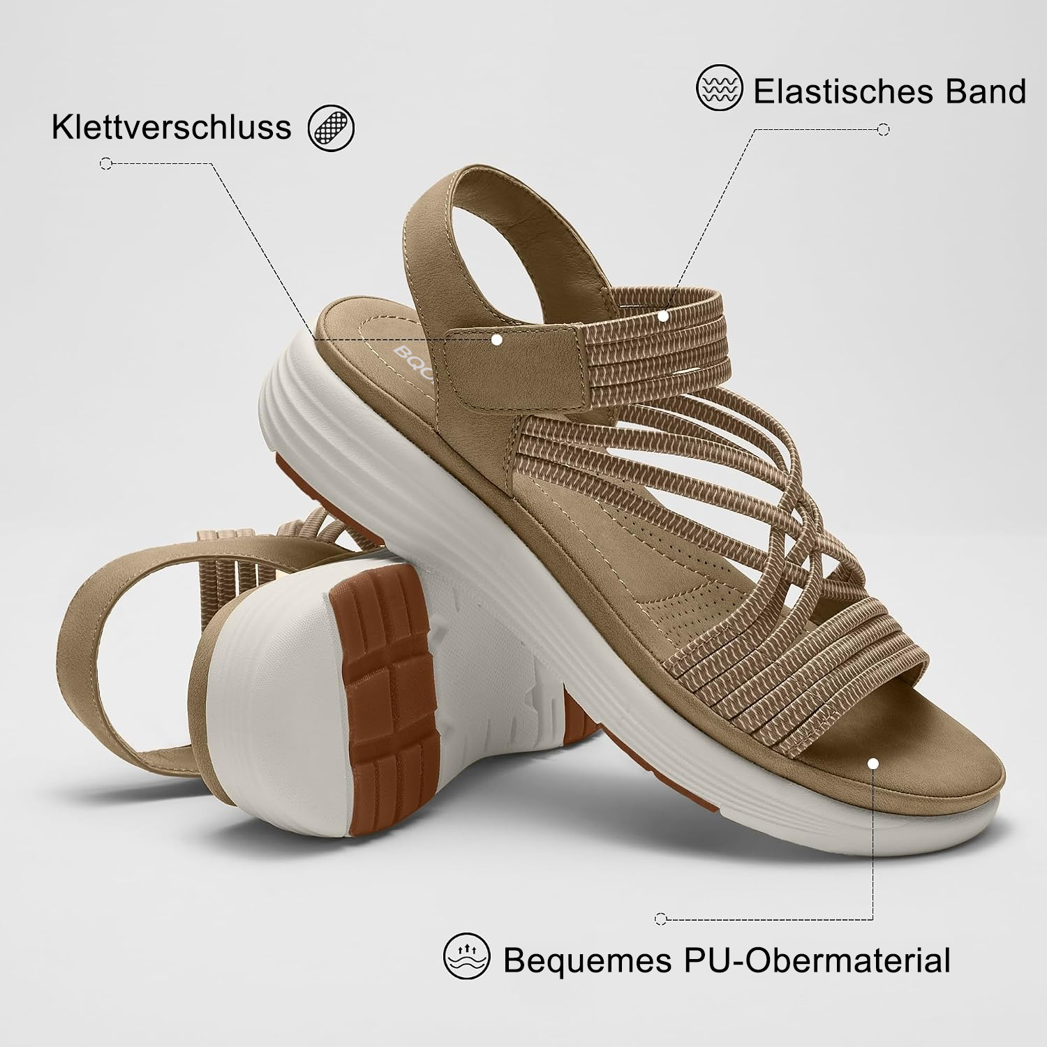 ⚡BQODQO® Bequeme Damen-Walking-Sandalen | 💖Elastischer Riemen • Leicht & rutschfest • Ideal für Sommer, Reise & Alltag