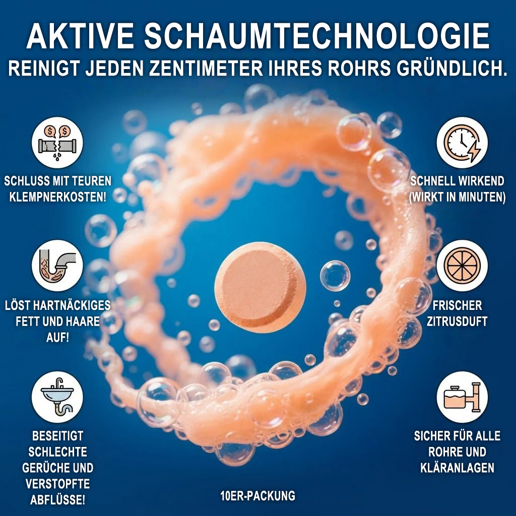 🏰Schäumende Abflussreiniger-Tabletten — Aktivsauerstoff | Entfernt Abflussablagerungen & Schädlinge | Ohne Bleichmittel, ohne Lauge, rohrschonend