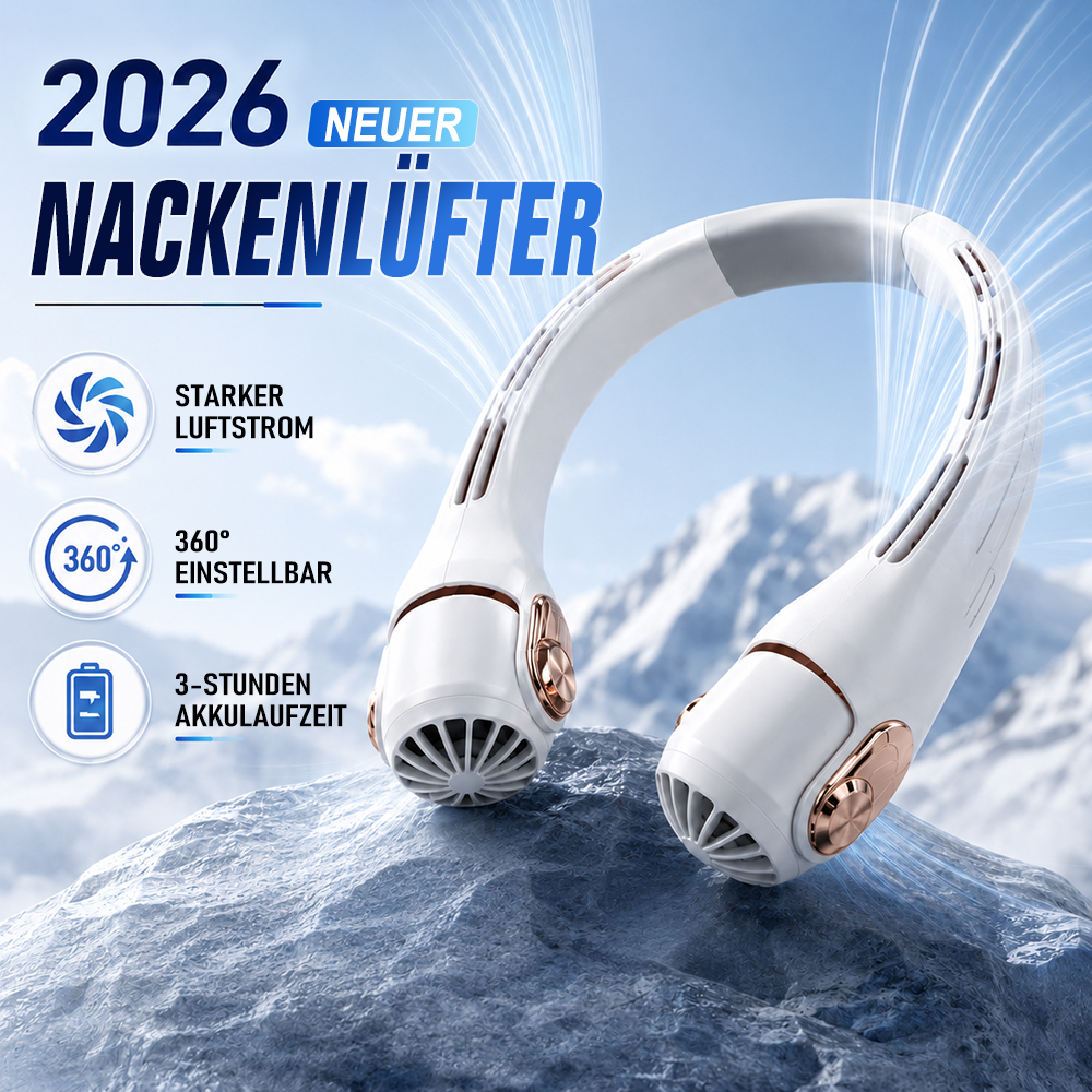 2026 Verbesserter Nackenventilator – Ultra-leise, freihändig tragbar & 360° verstellbar