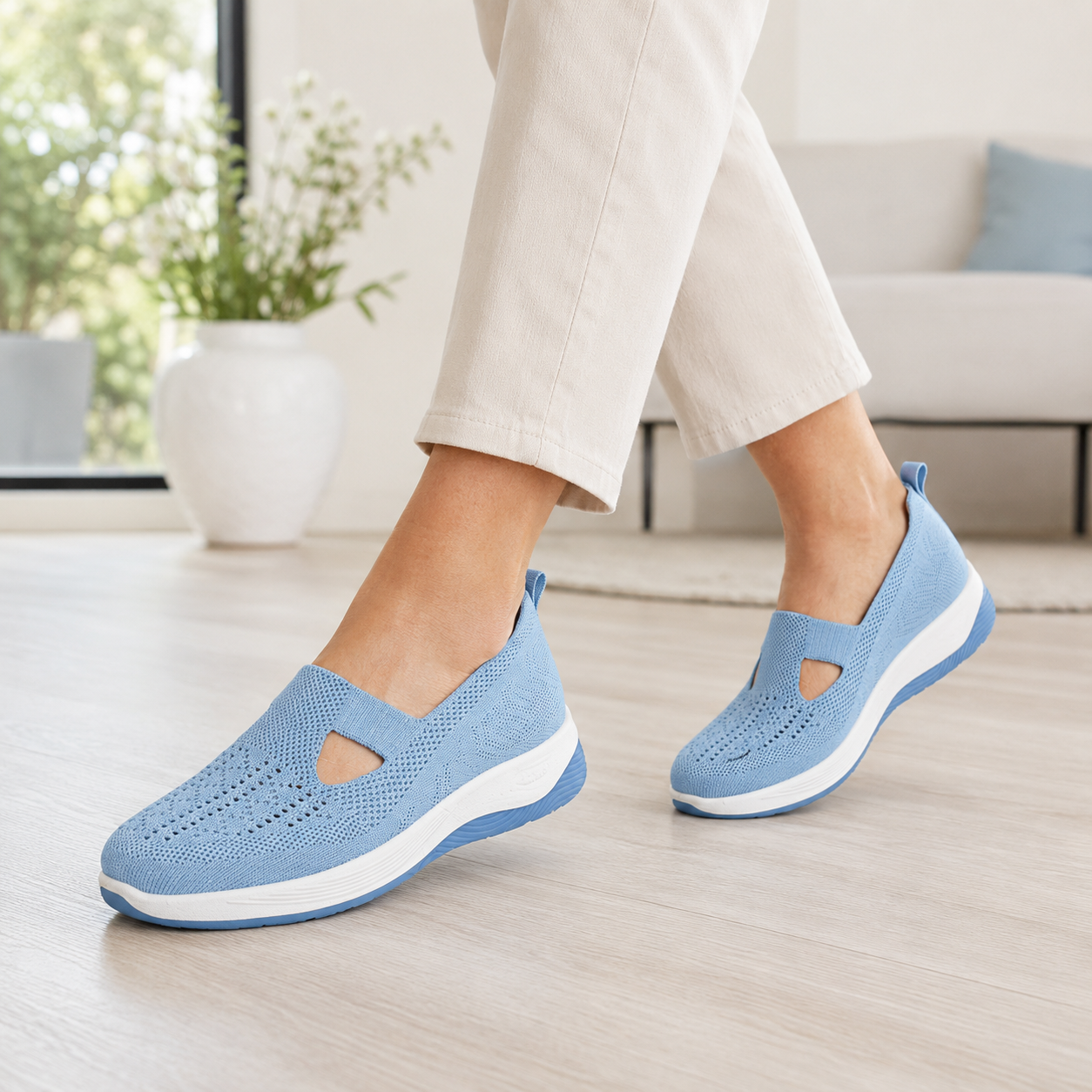 Lightweight breathable slip-on trainers