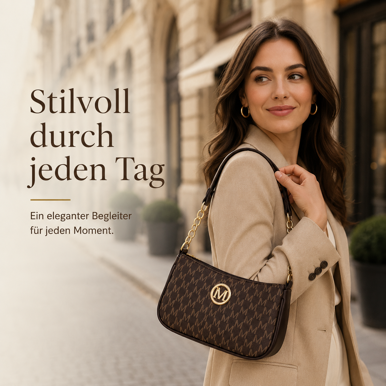 👜 Elegante Monogramm-Schultertasche mit Kettendetail 