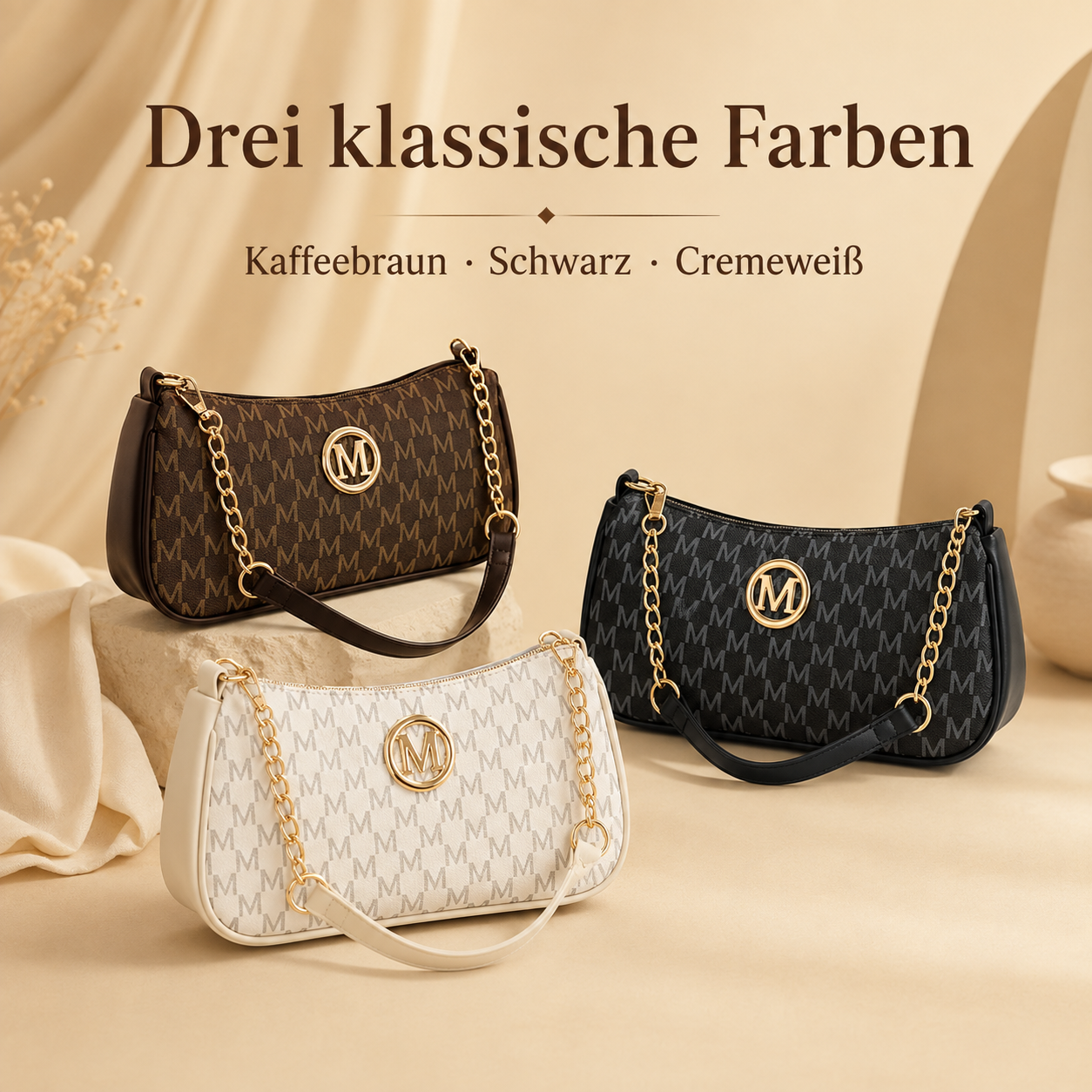 👜 Elegante Monogramm-Schultertasche mit Kettendetail 