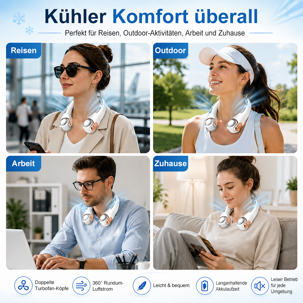 2026 Verbesserter Nackenventilator – Ultra-leise, freihändig tragbar & 360° verstellbar