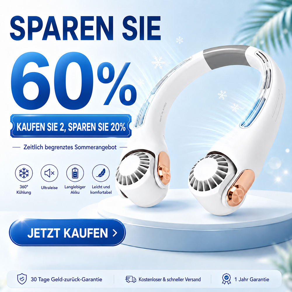 2026 Verbesserter Nackenventilator – Ultra-leise, freihändig tragbar & 360° verstellbar