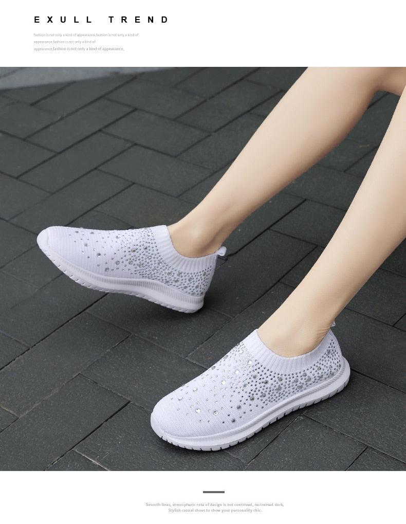 Damen-Slip-On-Sneaker mit funkelnden Kristall-Details