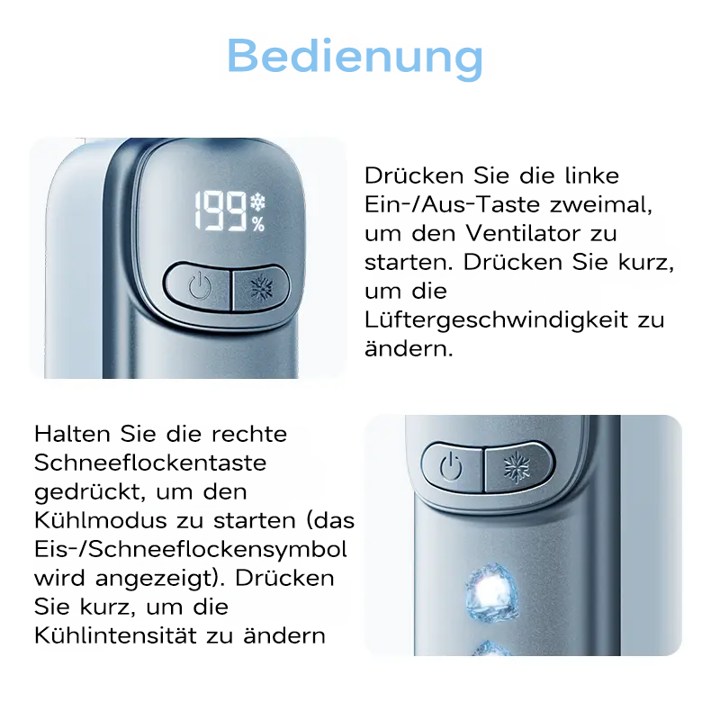 ⚡ BVJ Mini-Handventilator mit Kühlfunktion❄️ | 199 Windstufen • Ice-Touch-Kühlfläche • LED-Display • Taschenformat | Ideal für Sommer, Reisen & Outdoor