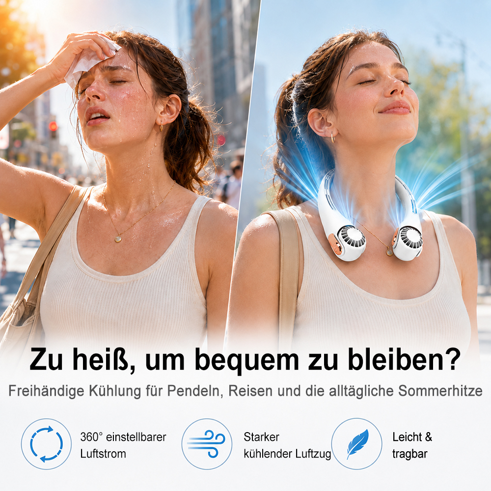 2026 Verbesserter Nackenventilator – Ultra-leise, freihändig tragbar & 360° verstellbar
