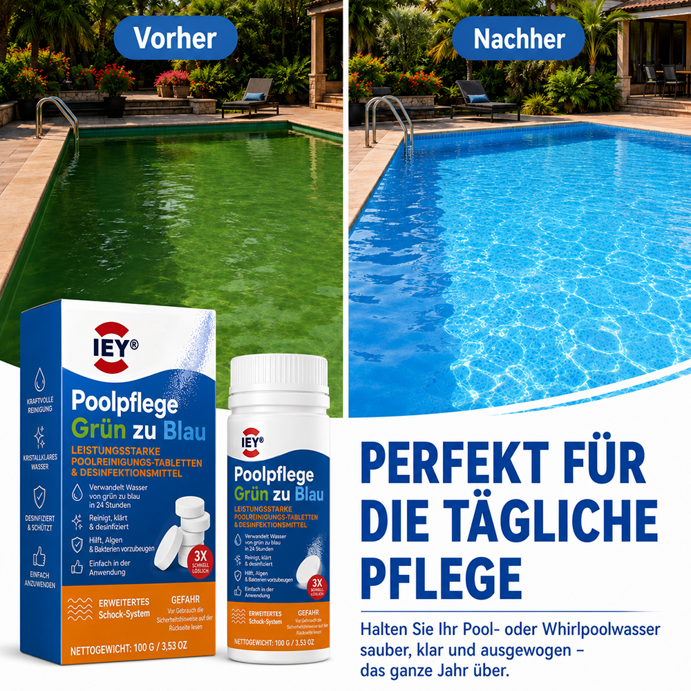 👑 𝐋𝐄𝐓𝐙𝐓𝐄𝐑 𝐓𝐀𝐆: 𝟖𝟎 % 𝐑𝐀𝐁𝐀𝐓𝐓 | IEY® Poolpflege Grün zu Blau
