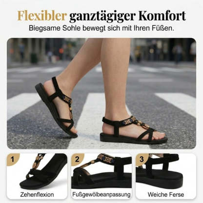 ⚡👡 LIMITIERTES ANGEBOT:50% RABATT! 🌼 Flache Damen-Sandalen – Runde Zehen, Atmungsaktiv, Verstellbarer Knöchelriemen & Blumen-Dekor ✨