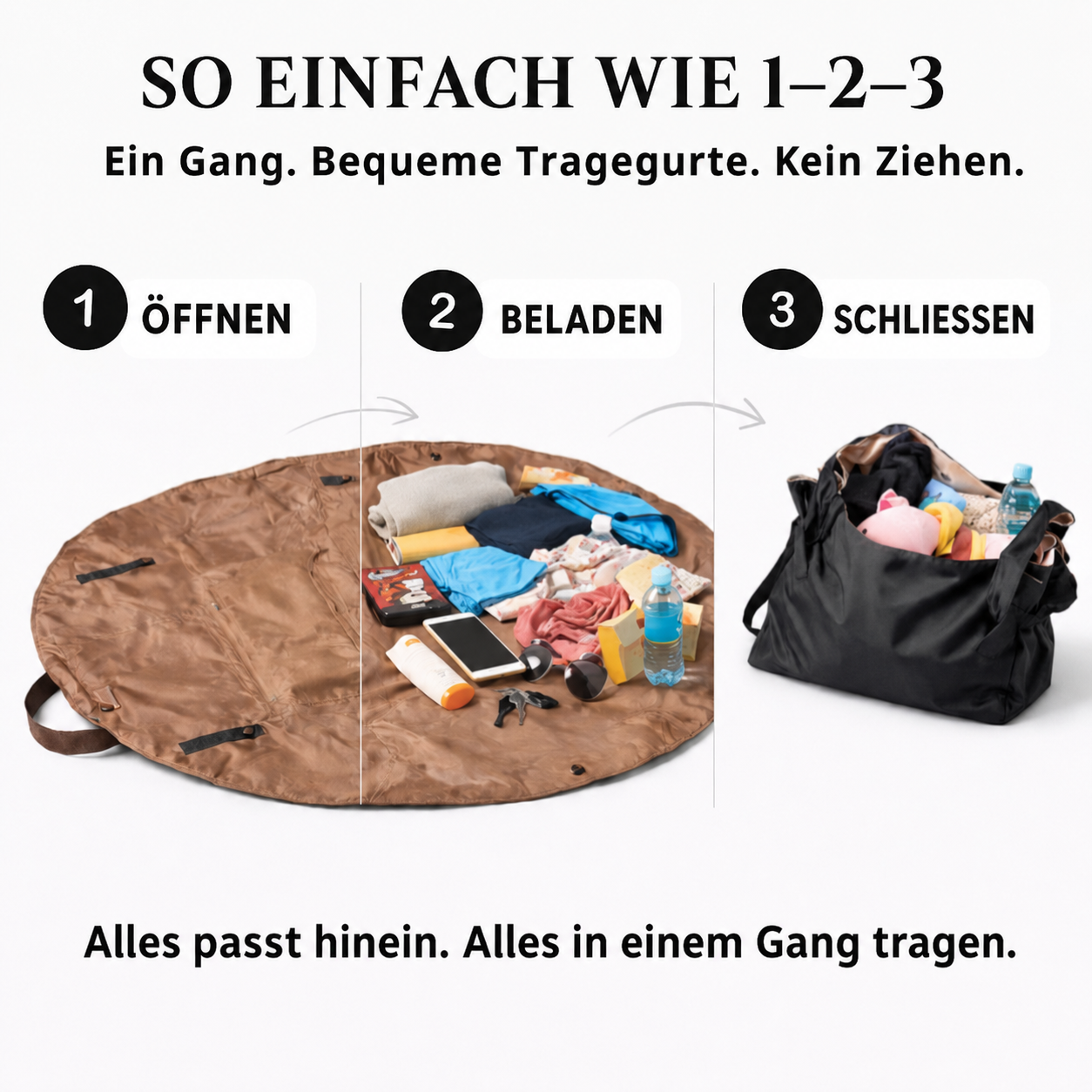 ⚡Faltbare Reisetasche mit Picknickdecke – Große Kapazität für Reisen, Fitness & Strand
