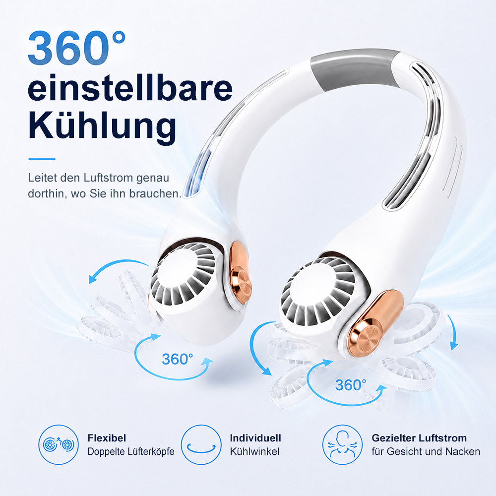 2026 Verbesserter Nackenventilator – Ultra-leise, freihändig tragbar & 360° verstellbar