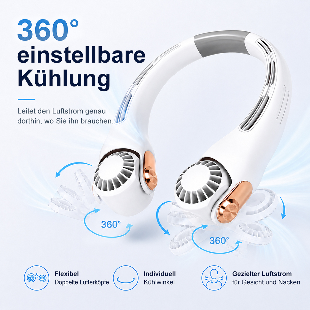 2026 Verbesserter Nackenventilator – Ultra-leise, freihändig tragbar & 360° verstellbar