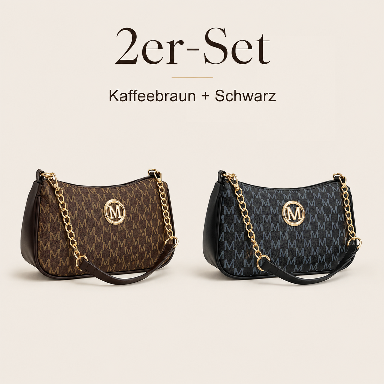 👜 Elegante Monogramm-Schultertasche mit Kettendetail – 2 Tragevarianten