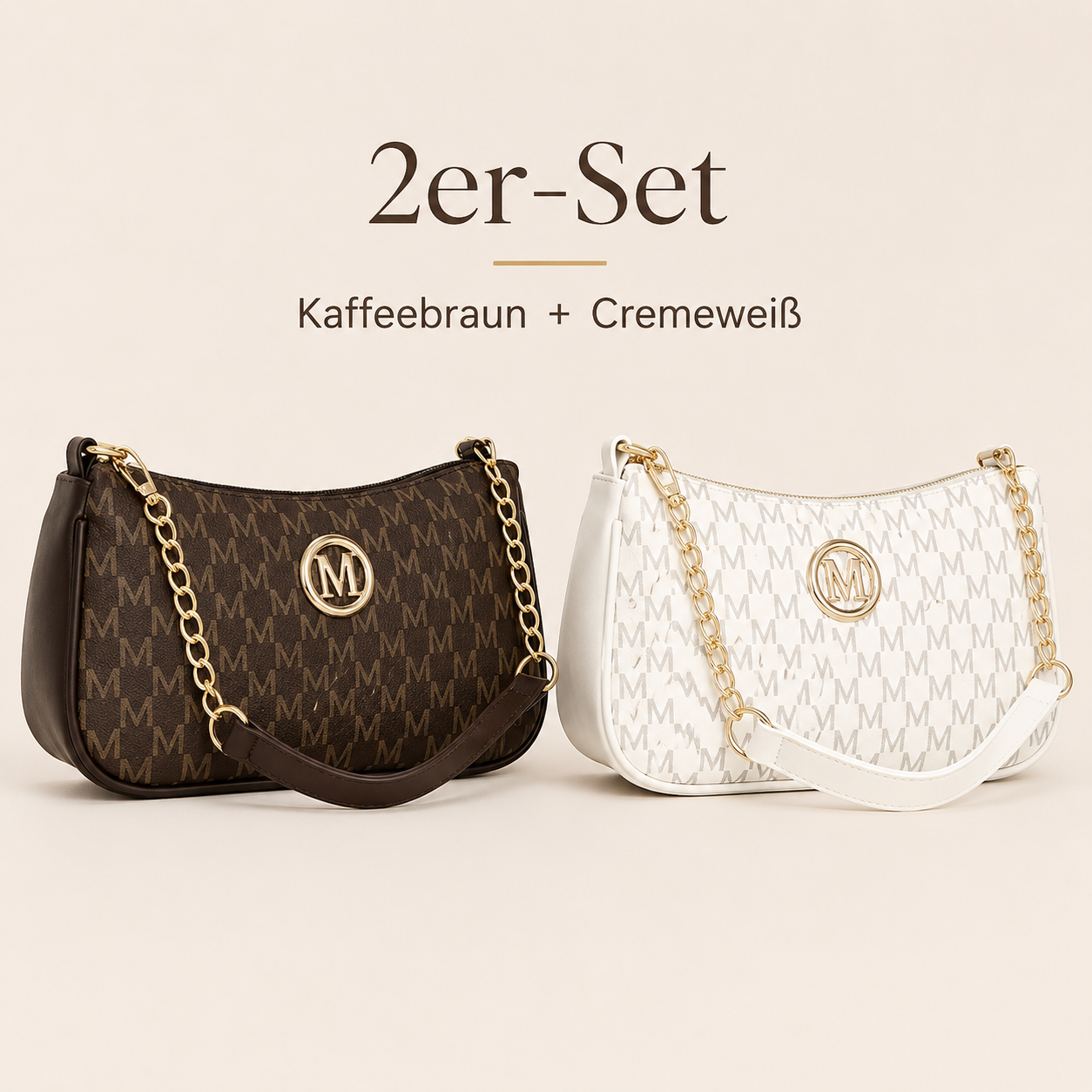👜 Elegante Monogramm-Schultertasche mit Kettendetail – 2 Tragevarianten