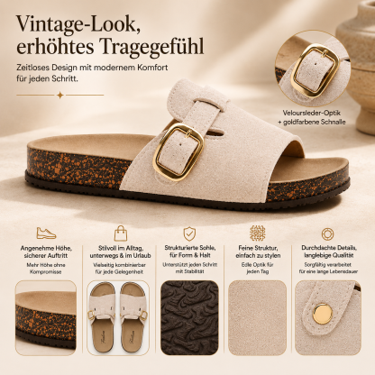 🏆 Vintage-Pantoletten mit Schnalle für Damen & Herren – Veloursleder-Optik, verstellbarer Riemen und gepolstertes Komfort-Fußbett