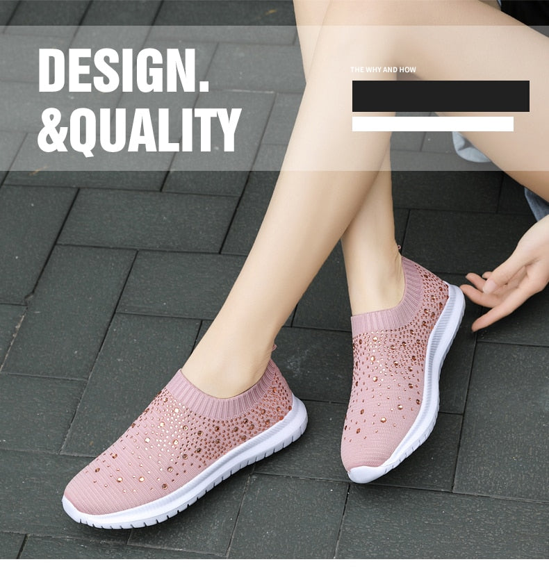 Damen-Slip-On-Sneaker mit funkelnden Kristall-Details
