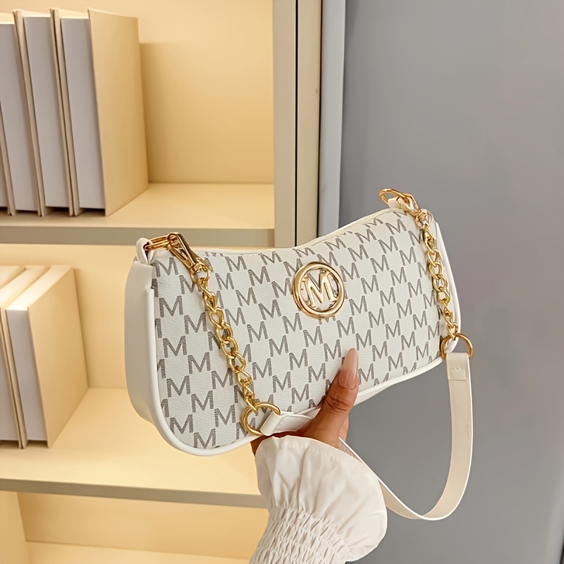 👜 Elegante Monogramm-Schultertasche mit Kettendetail – 2 Tragevarianten