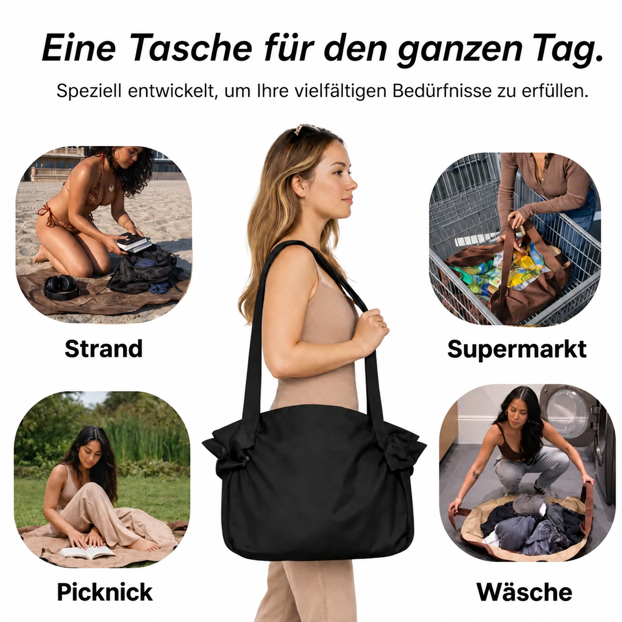 ⚡Faltbare Reisetasche mit Picknickdecke – Große Kapazität für Reisen, Fitness & Strand