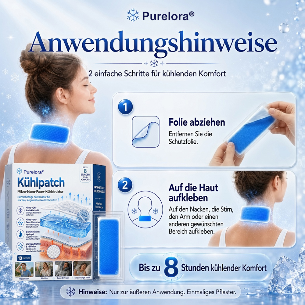  👑Letzter Tag 80% RABATT丨Purelora® Kühlpad – Fortschrittliches 8H-Kühlpflaster für Nacken & Körper ❄️Sommer-Sale🔥