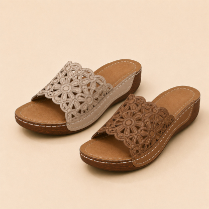 （LETZTER TAG: 80 % RABATT）Damen-Keilsandalen mit Blumenstickerei und Lochmuster