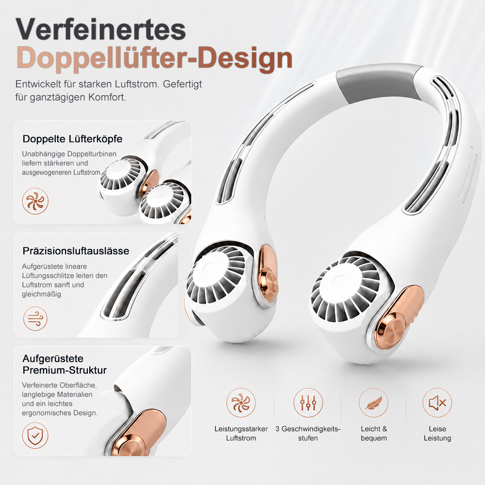 2026 Verbesserter Nackenventilator – Ultra-leise, freihändig tragbar & 360° verstellbar
