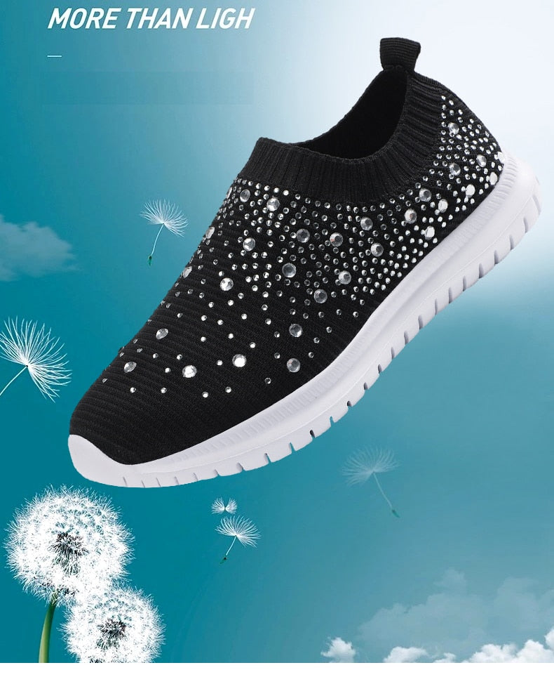 Damen-Slip-On-Sneaker mit funkelnden Kristall-Details