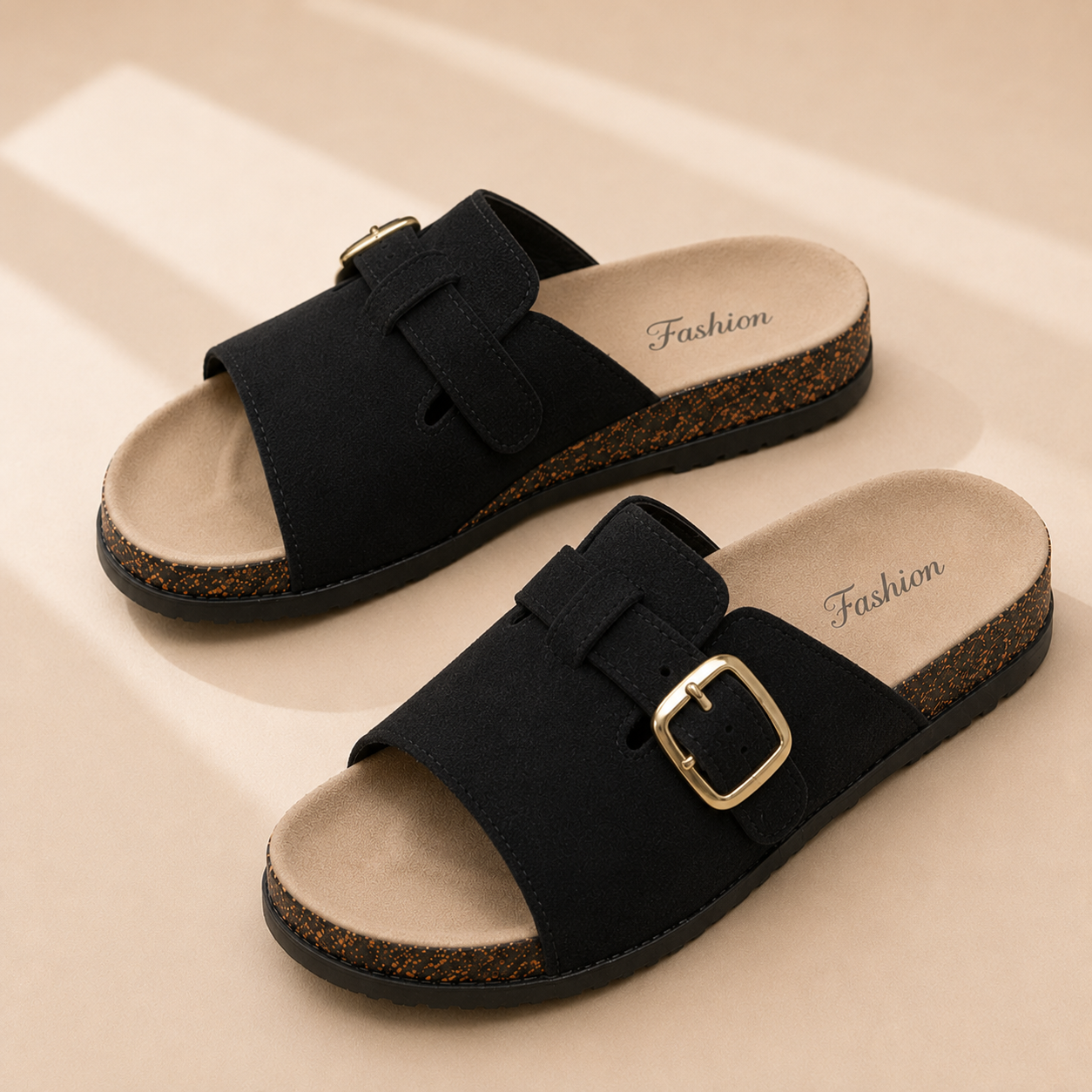 🏆 Vintage-Pantoletten mit Schnalle für Damen & Herren – Veloursleder-Optik, verstellbarer Riemen und gepolstertes Komfort-Fußbett