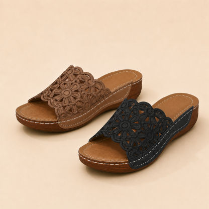 （LETZTER TAG: 80 % RABATT）Damen-Keilsandalen mit Blumenstickerei und Lochmuster